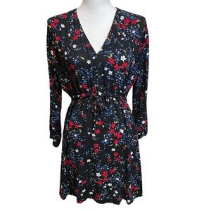 Gap Black Flowered Long Sleeved Peasant Dress.  Size S